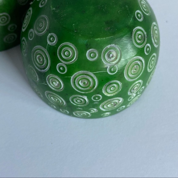 Soapstone Votive Candle Holders 2 Kelly Green Carved Round Etched swirled EUC - Picture 3 of 14